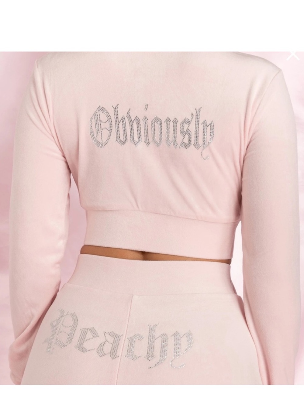 Meshki 2000s Limited Edition Baby Pink Obviously Cropped Velour Jacket, Med NWT